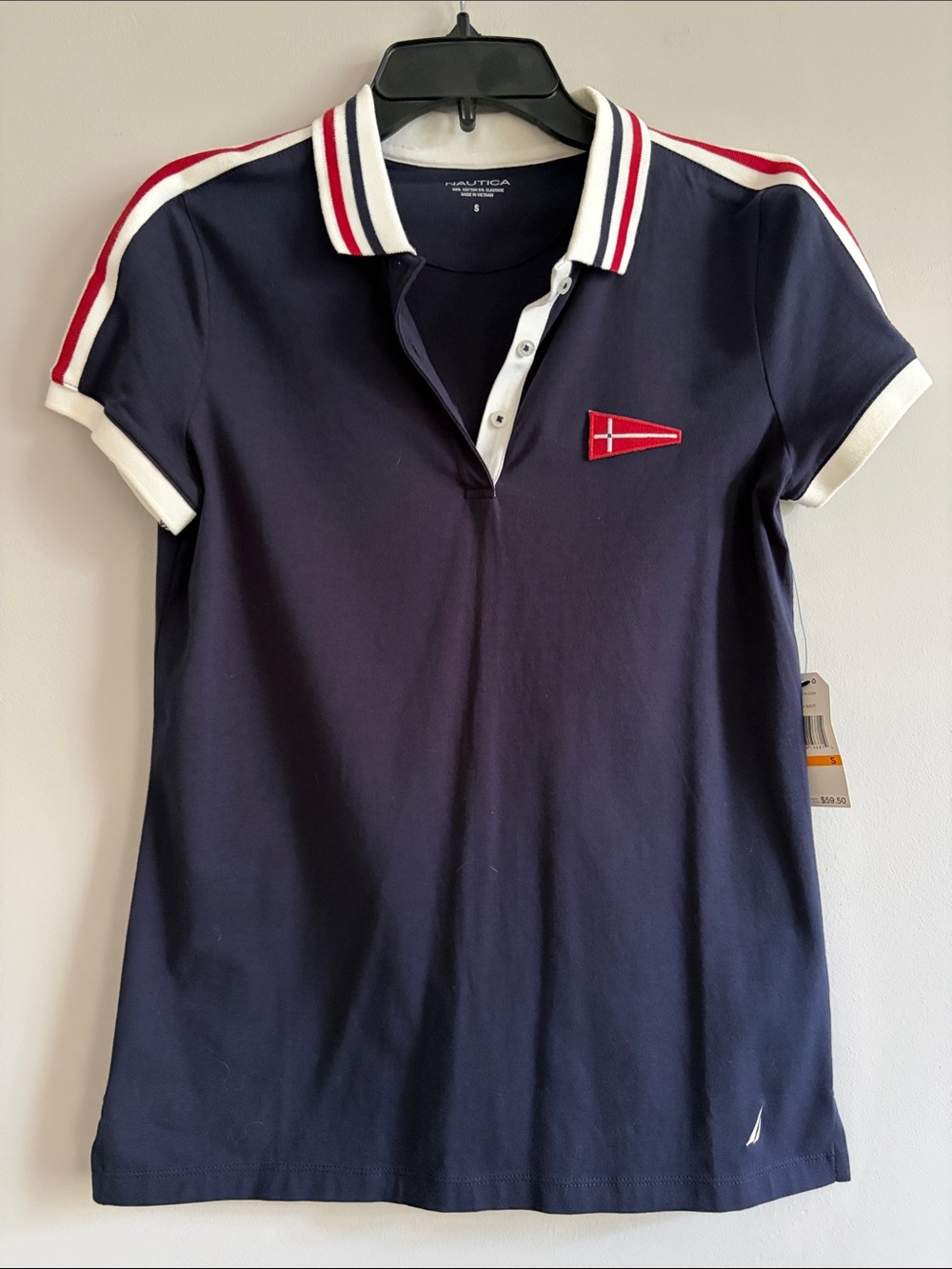 Nautica Navy Short Sleeve Polo with Red & White Trim